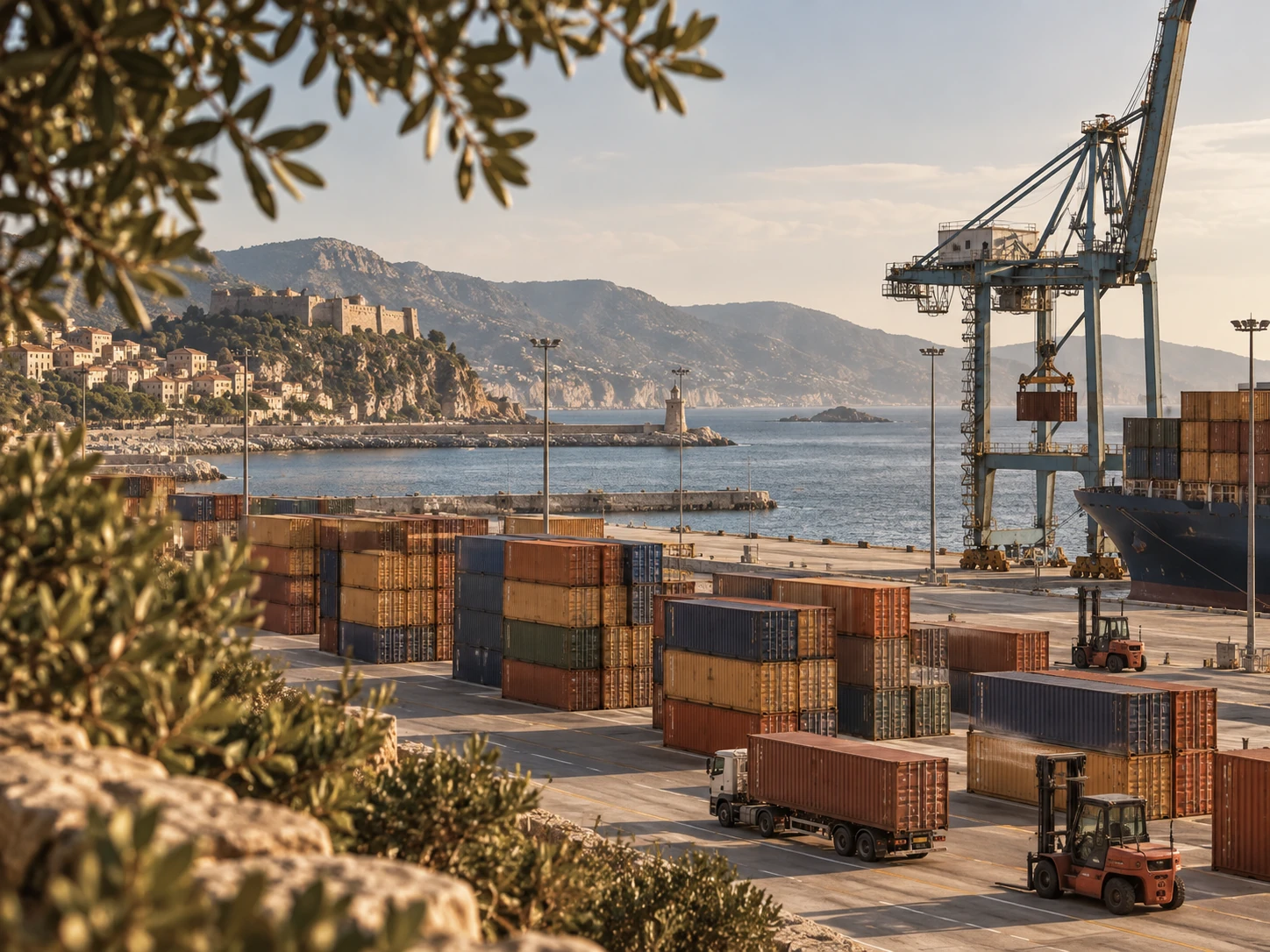 Illustration de la logistique portuaire et du transport en Méditerranée